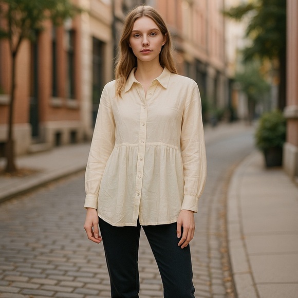 J. Jill Ivory Button Down Collared Blouse Size M - Picture 3 of 12